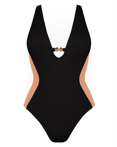 Brazilian Plungey Keyhole - Crinkle Contour Black/Tawny