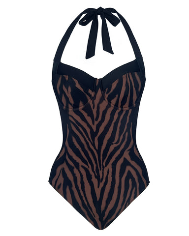 Close up back view of Halter Lifty - Contour Mocha Zebra/Black