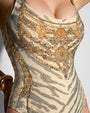 Close up of rhinestone detail and print on Brazilian Pammy - Tiger Chain