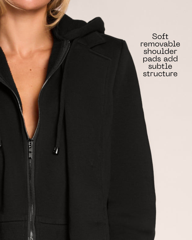 Graphic of Swuity Convertible Jacket - Black highlighting removable shoulder pads