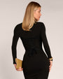 Close up of back lace corseting on Shapey Ruched Long Sleeve Midi Dress - Black