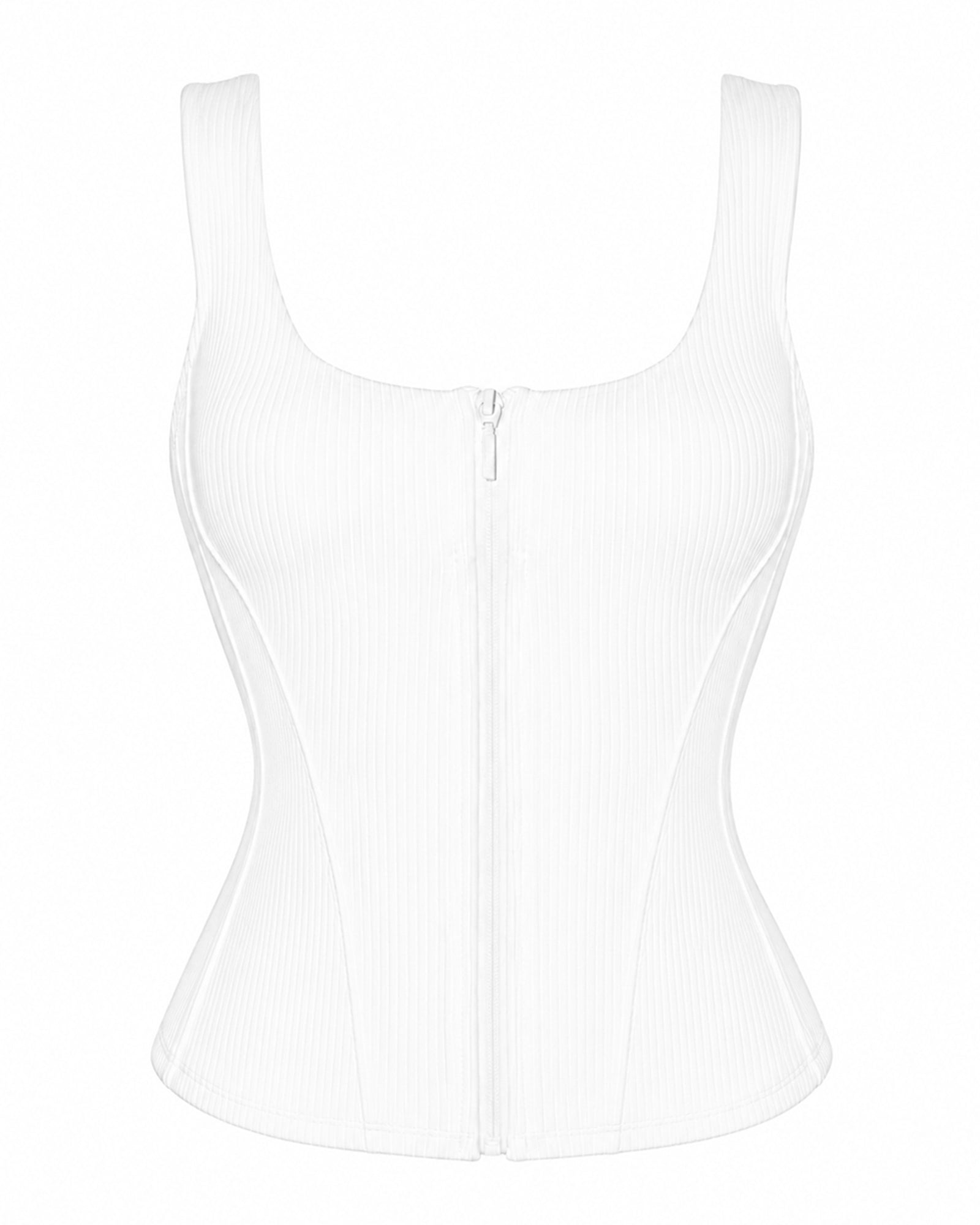 Corsety Scoop Neck Zip Front Shapewear Tank Top - Rib White | TA3