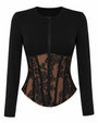 Outline image of Corsety Long Sleeve Top - Lace Black/Tawny