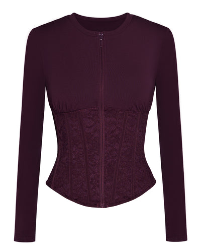 Outline image of Corsety Long Sleeve Top - Lace Garnet/Garnet