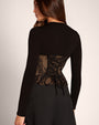 Back view of model in Corsety Long Sleeve Top - Lace Black/Tawny