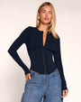 Front view of model wearing Corsety Long Sleeve Top - Midnight 