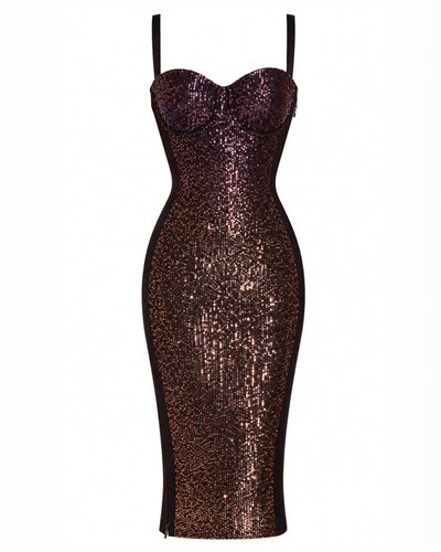 Seamed Lushy Midi Dress - Sequin Ombre Bronze/Plum