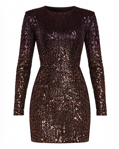 Outline image of Long Sleeve Mini Dress - Sequin Ombre Bronze/Plum