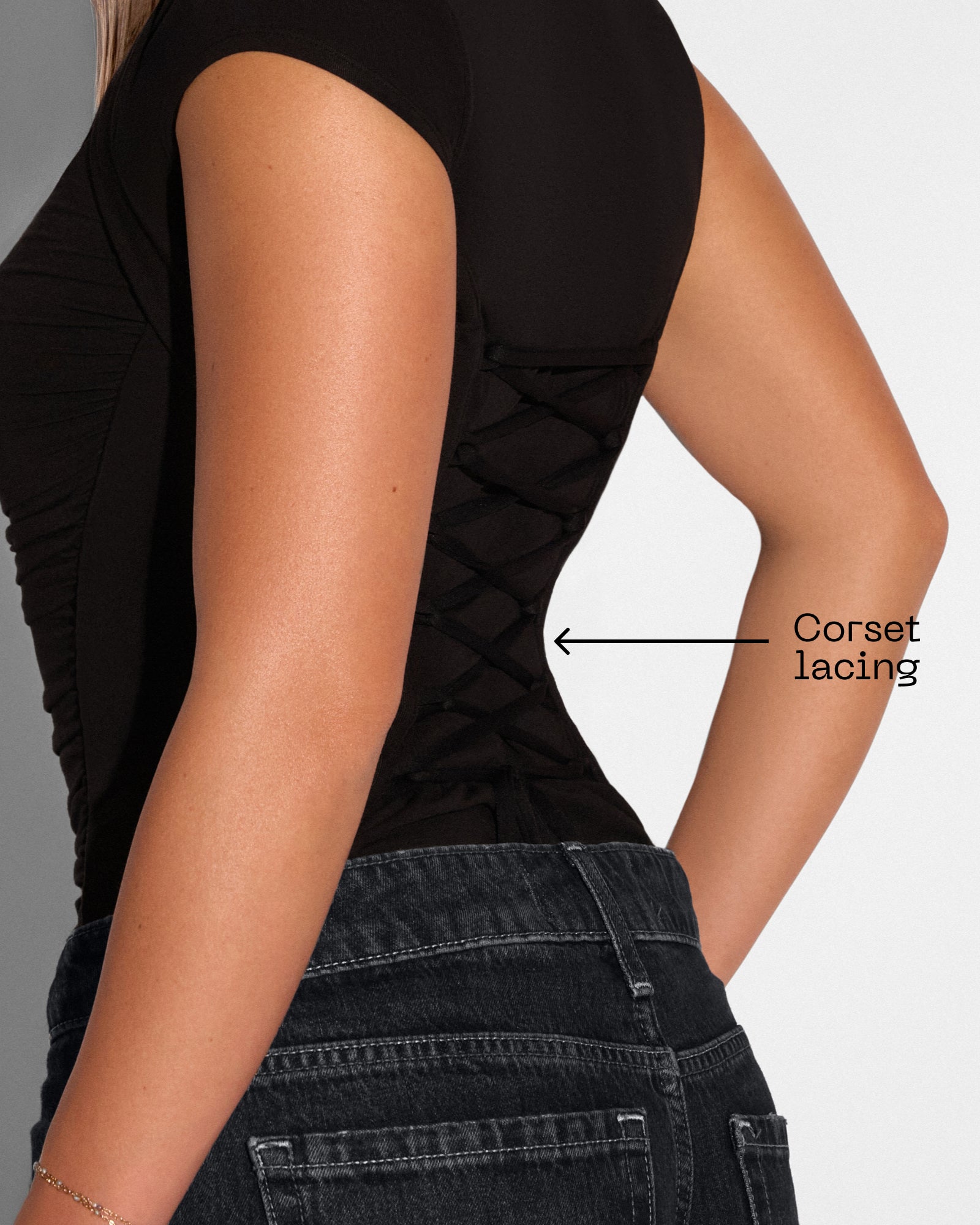 Shapey Ruched Short Sleeve Built-In Shapewear Top - Black | TA3