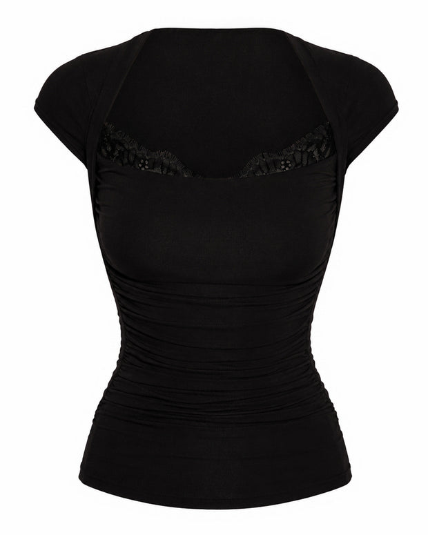 Outline image of Shapey Ruched Short Sleeve Top - Black