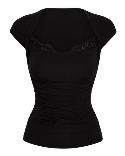 Outline image of Shapey Ruched Short Sleeve Top - Black