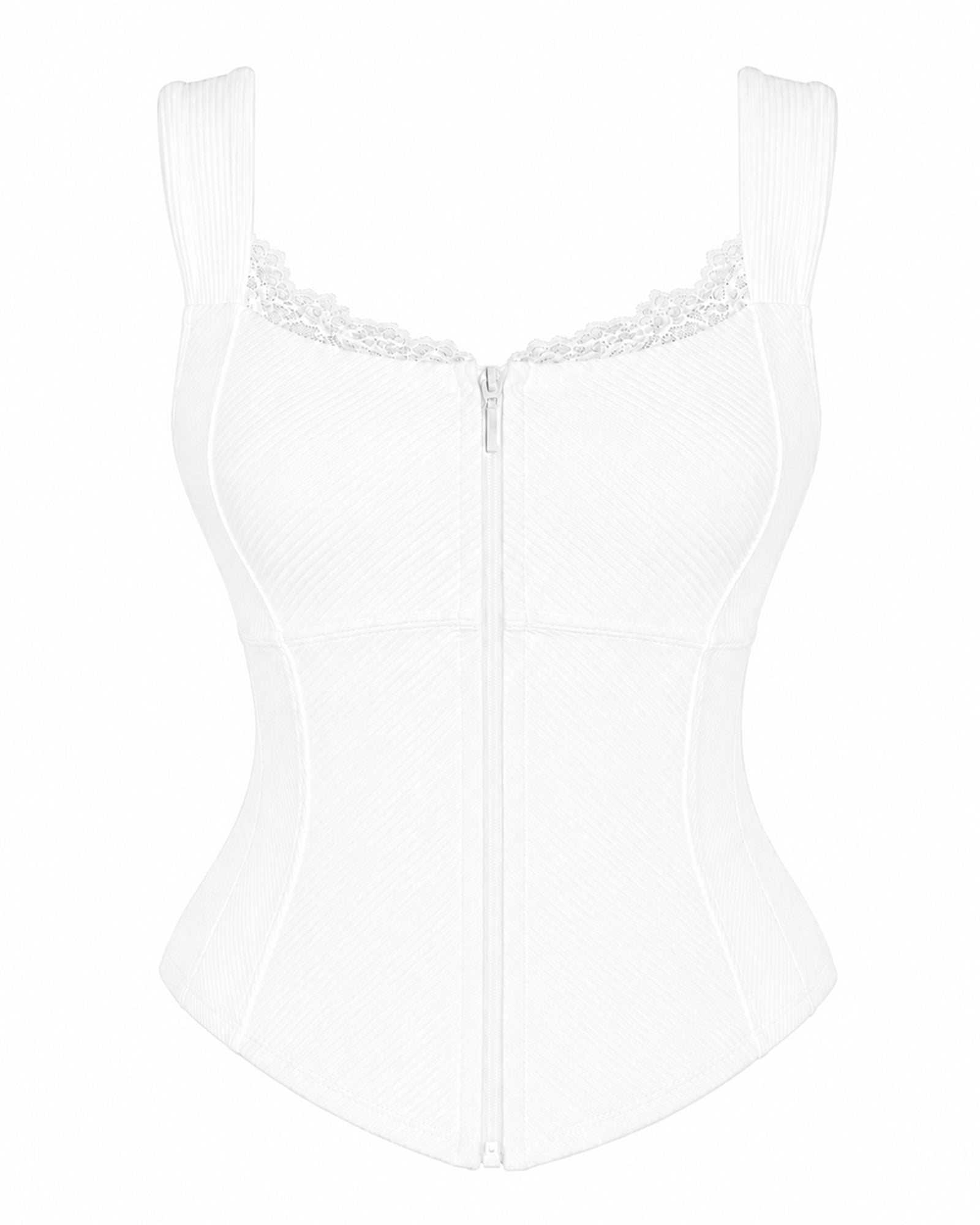 Corsety Seamed Top - Lace Rib White | TA3