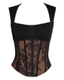 Outline image of Corsety Square Neck Sleeveless Top - Lace Black/Tawny