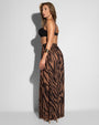 Model wearing Ringy Sheer Slit Skirty - Mocha Zebra back view