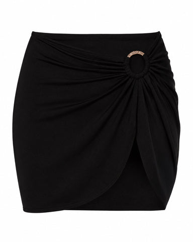 Back view of Ringy Mini Skirty - Black on model