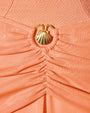 Detail shot of gold seashell hardware on Mermaid Sheer Maxi Skirty - Mesh Papaya/Gold Seashell