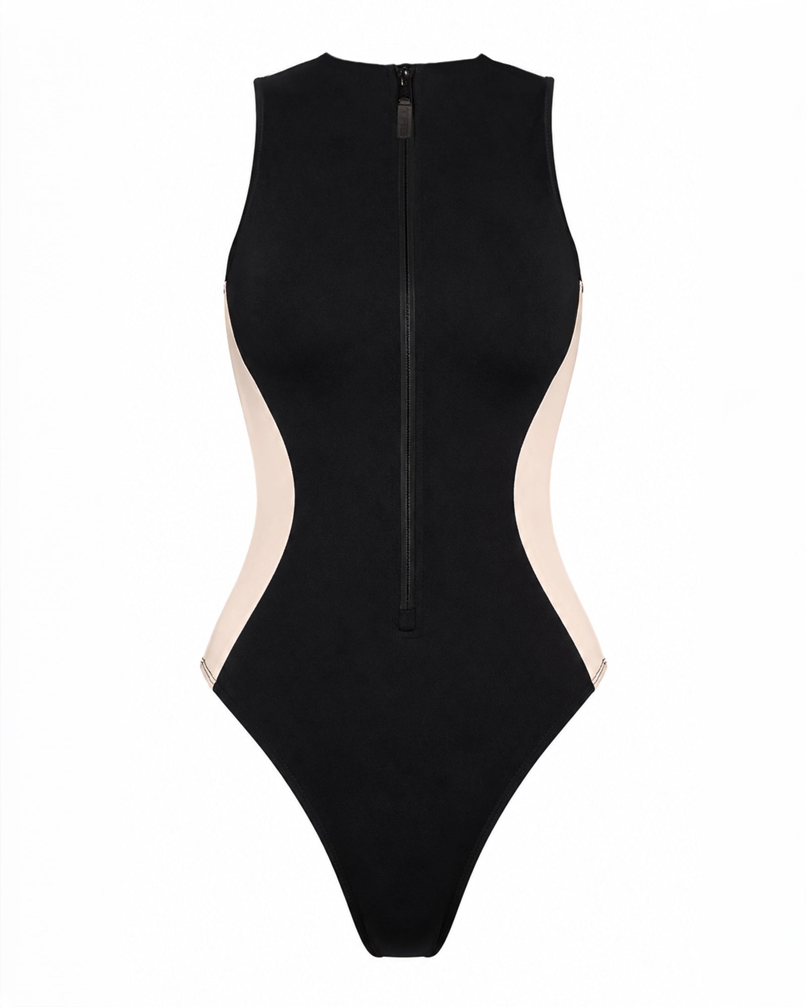 Hi Cut Sleeveless Surfy One Piece Shapewear Swimsuit - Black | TA3