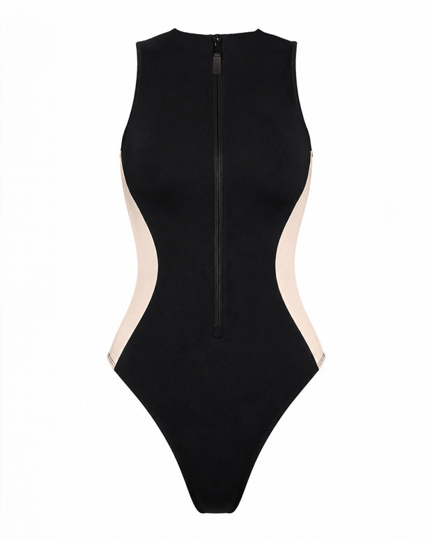 Outline image of Hi Cut Sleeveless Surfy - Contour Black/Oat