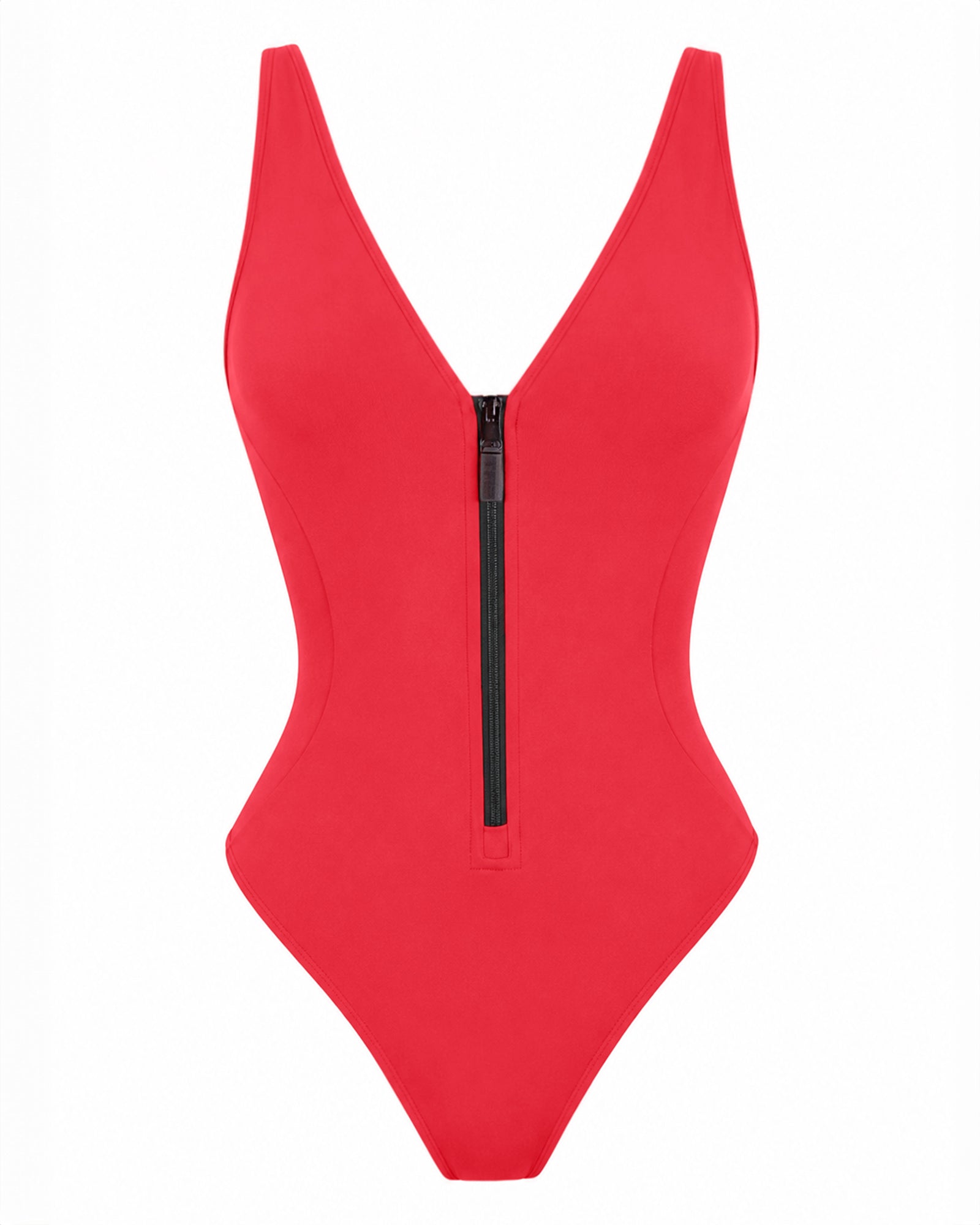 Cheeky Plungey Zip One Piece Shapewear Swimsuit - Hot Coral | TA3