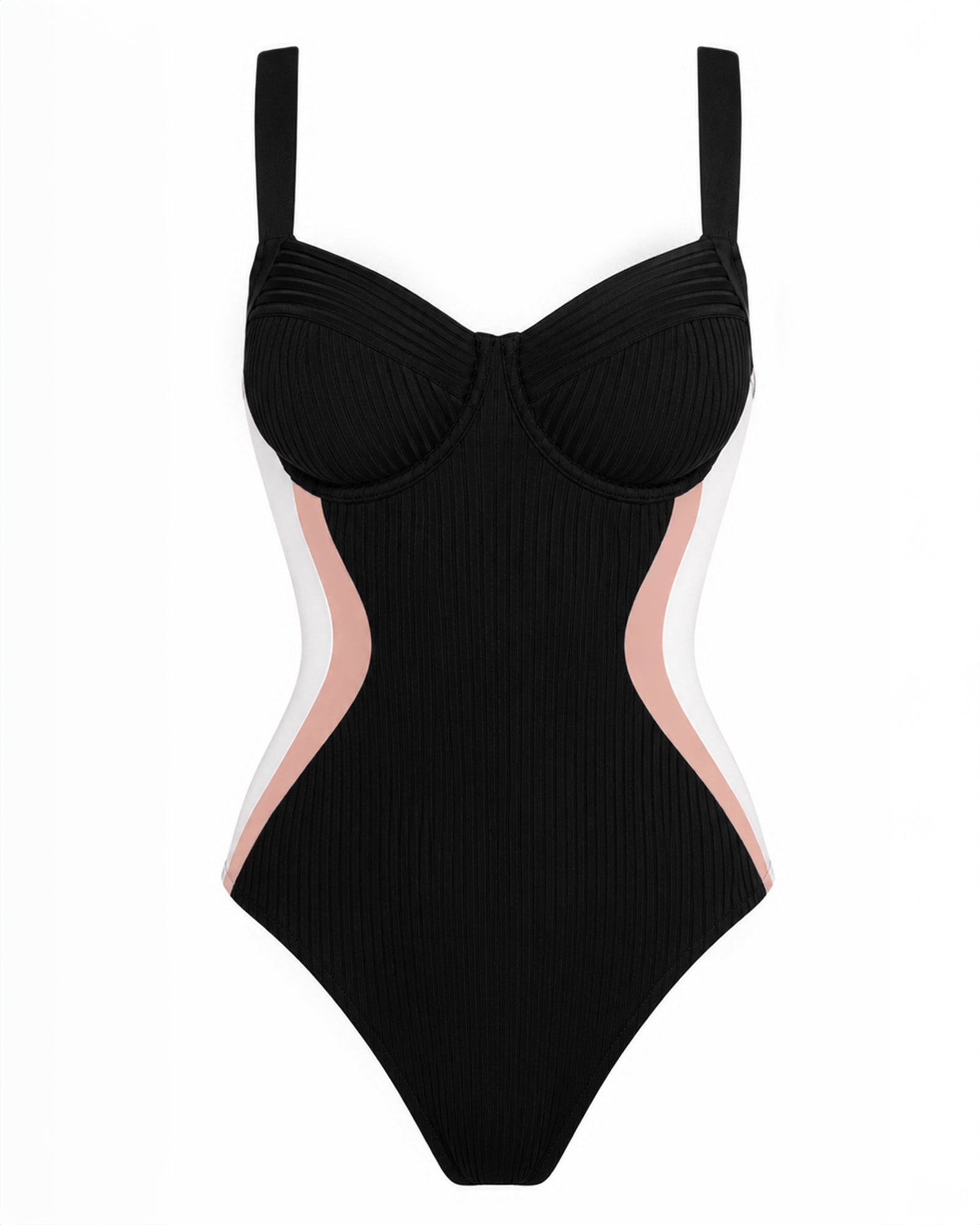 Brazilian Lifty Rib Scuba One Piece - Contour Rib Black/Rose/White