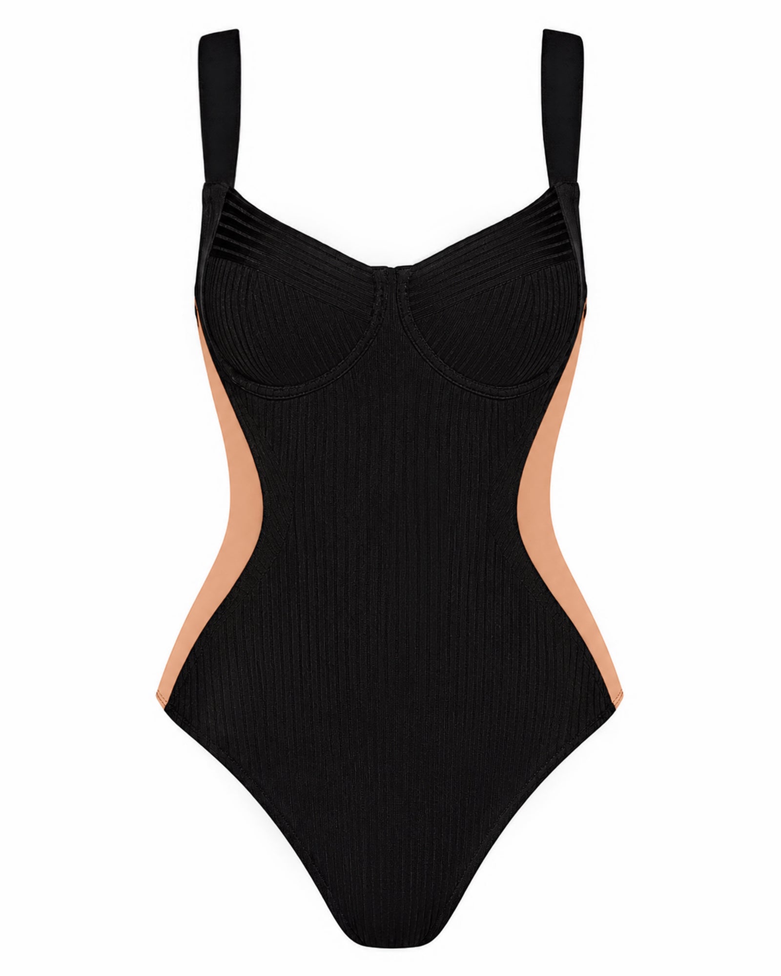 Siren Rib Scuba Underwire One Piece - Black & Tawny | TA3