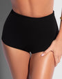 Close up of model wearing Boy Shortie - Black front view