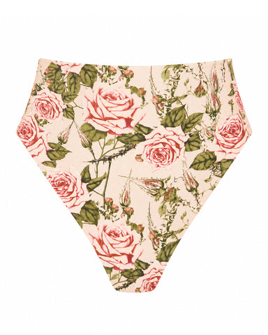 Front view of model in Brazilian Smoothing Kini Bottom - Thorny Rose paired with matching top