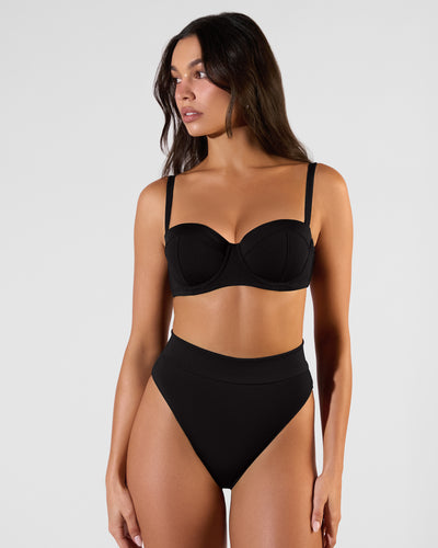 Front view of model wearing Hi Cut Adjustable Kini Bottom - Black