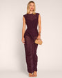 Draped Bombshell Column Maxi Dress - Garnet