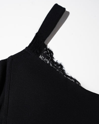 Close up of lace detail on Shapey Bra Cami - Black/Lace black