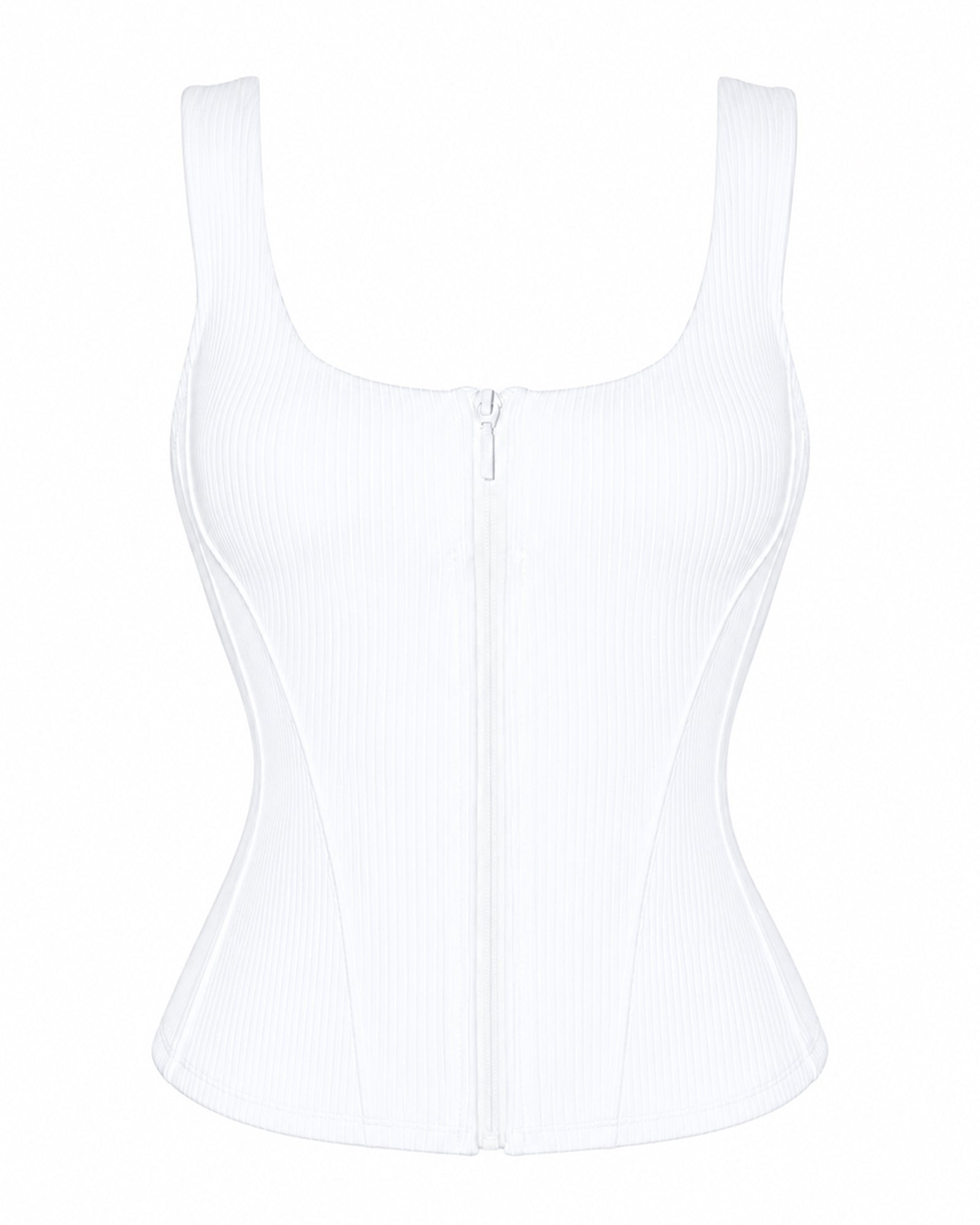 Corsety Scoop Neck Zip Front Shapewear Tank Top - Rib White | TA3