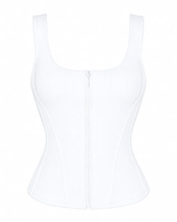 Outline image of Corsety Scoop Neck Tank - Rib White front view