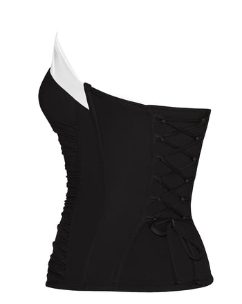 Outline image of Ruched Square Neck Tankini - Black/White back