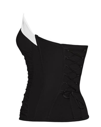 Outline image of Ruched Square Neck Tankini - Black/White back