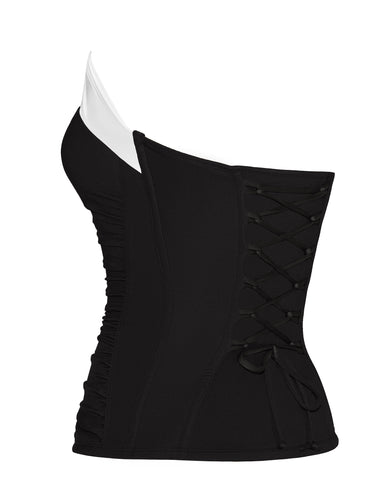 Outline image of Ruched Square Neck Tankini - Black/White back