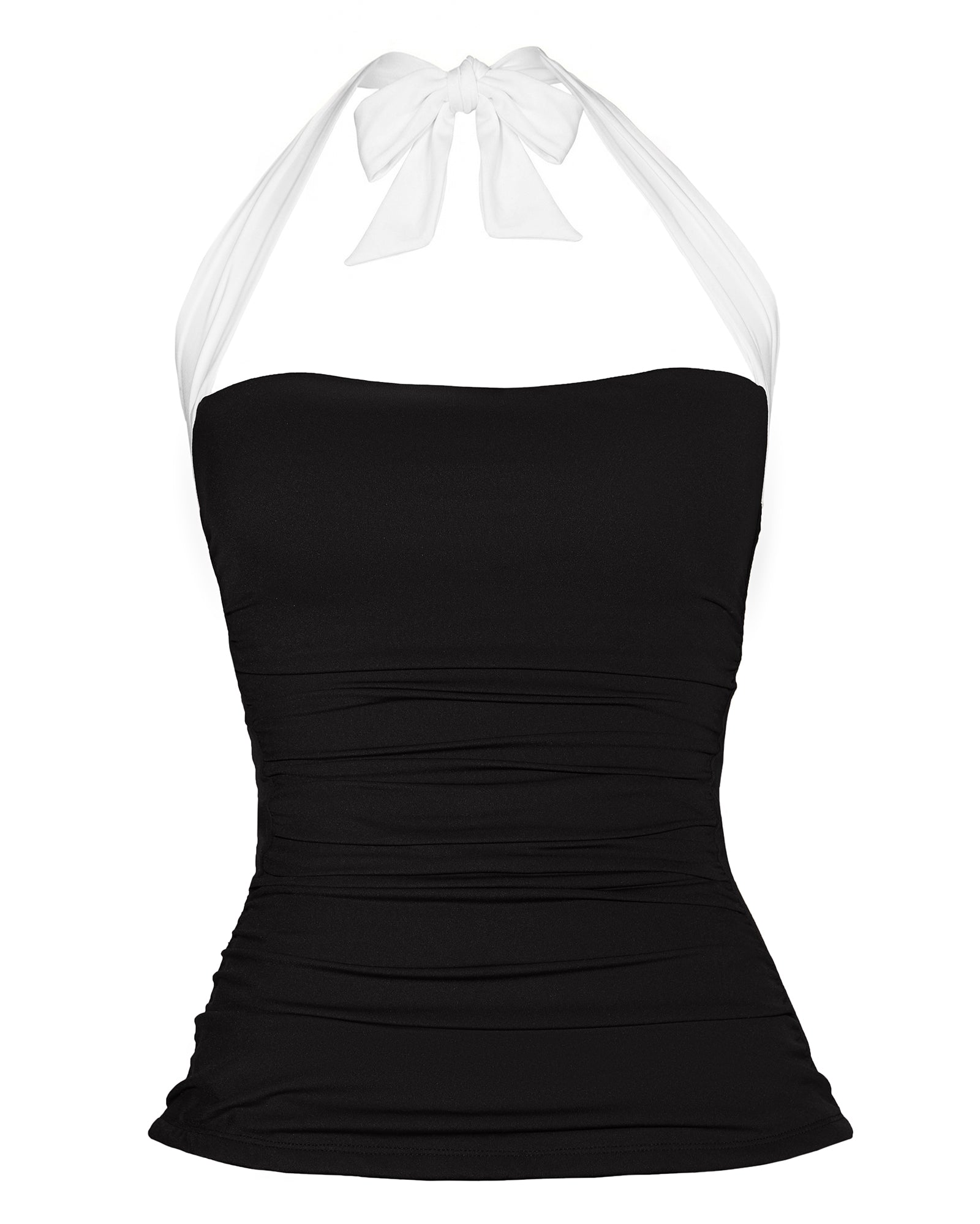dress tankini black high neck for 15 dollars Ruched Square Neck Built-in Shapewear Tankini Black/White