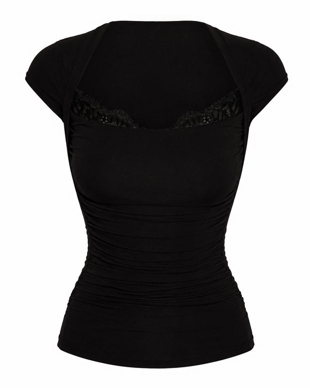 Outline image of Shapey Ruched Short Sleeve Top - Black