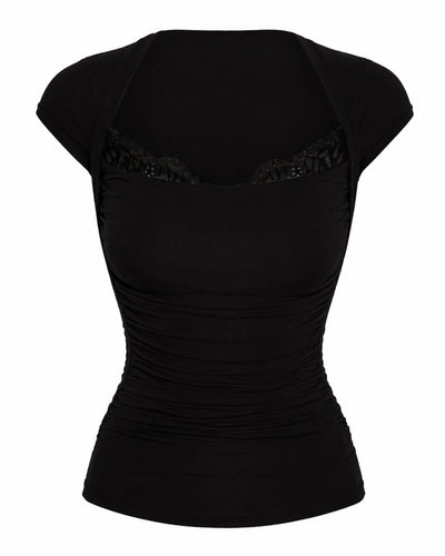 Outline image of Shapey Ruched Short Sleeve Top - Black
