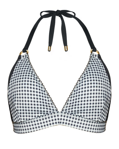 Back view of Triangle Bikini Top - Gingham on model