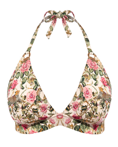 Back view of Triangle Bikini Top - Pink Rose Leopard paired with Smoothing Kini Bottom - Pink Rose Leopard