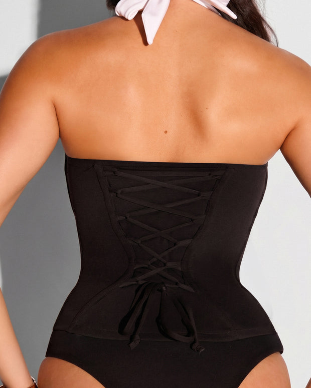 dress tankini black high neck for 15 dollars TA3 Ruched Square Neck Tankini - Black/White - 3X