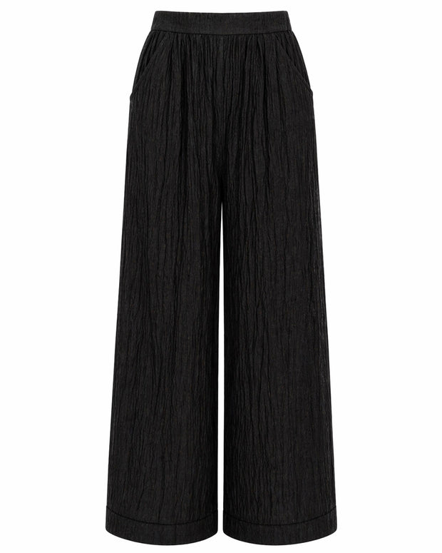 Outline image of Seersucker Gauze Flowy Pant - Black