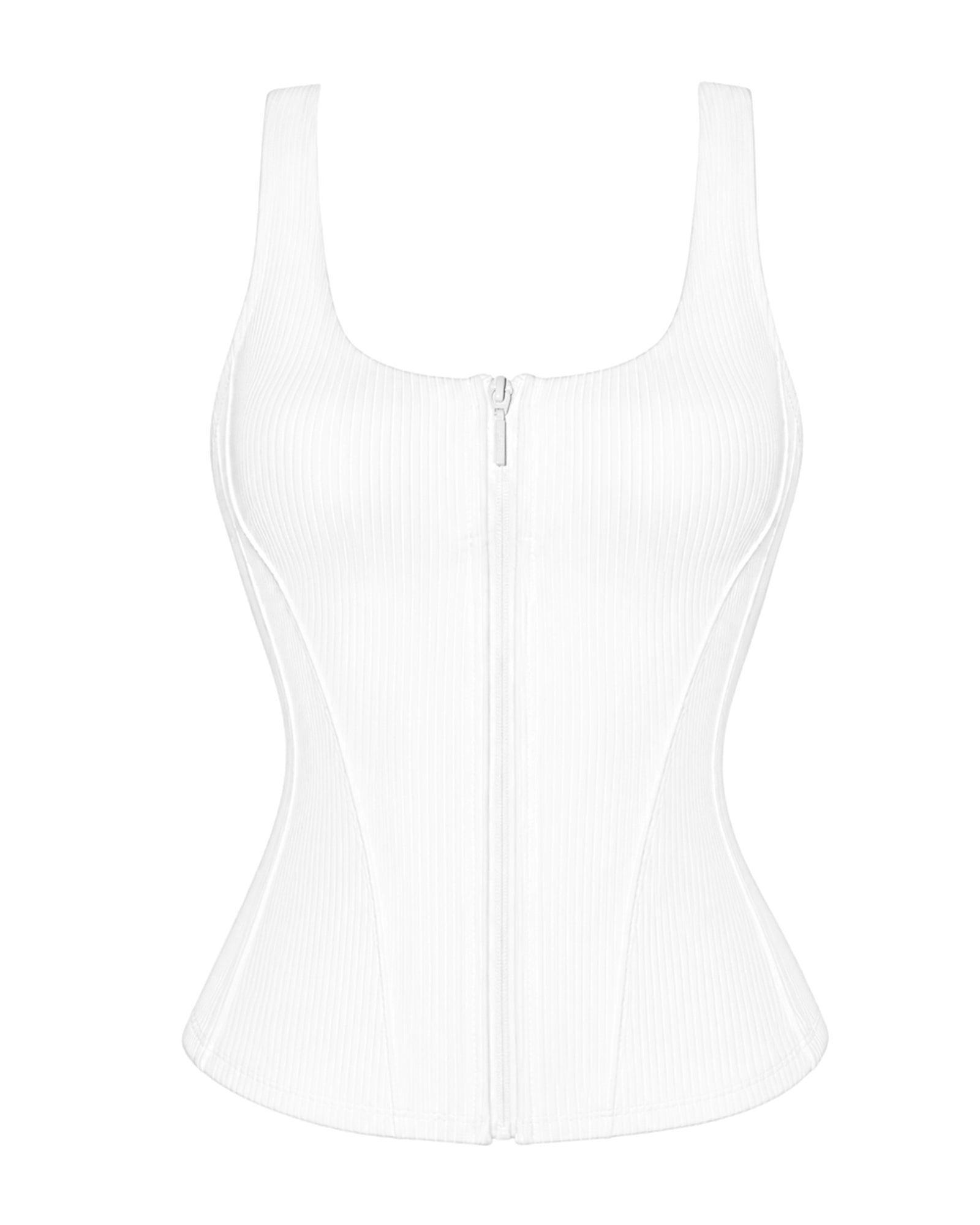 Corsety Scoop Neck Zip Front Shapewear Tank Top - Rib White | TA3